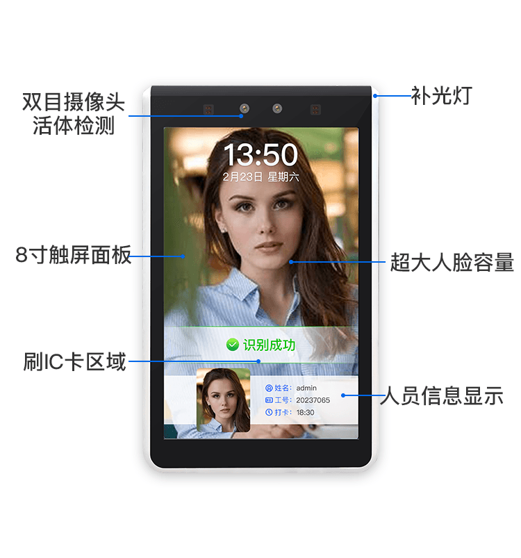 壁挂式触摸屏人脸识别门禁考勤机